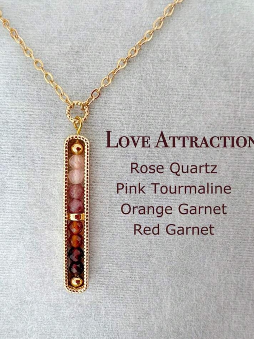 Love Attraction Gold Bar Necklace with Pink & Red Gemstones